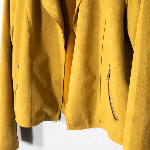 Philosophy Faux Suede Moto Jacket Mustard Yellow Large Modern Classic - Picture 4 of 8